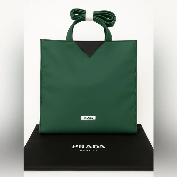 PRADA Beauty Forest Green Tote Bag with Strap & Dust Bag NEW!! - Picture 1 of 16